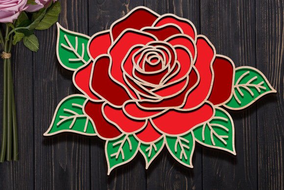3D Beautiful Wood Rose Laser Cut SVG