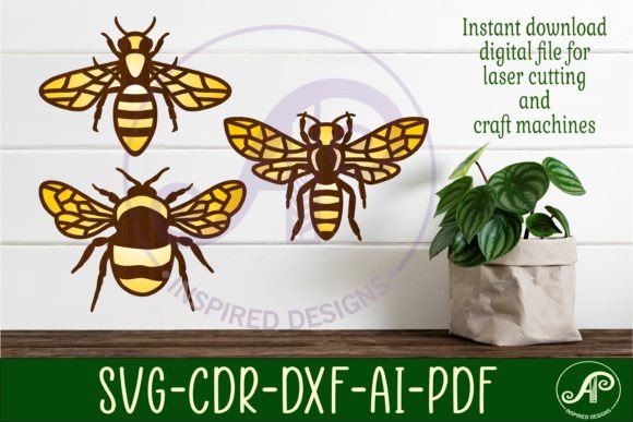 Bee Two Layer Wall Design Silhouettes