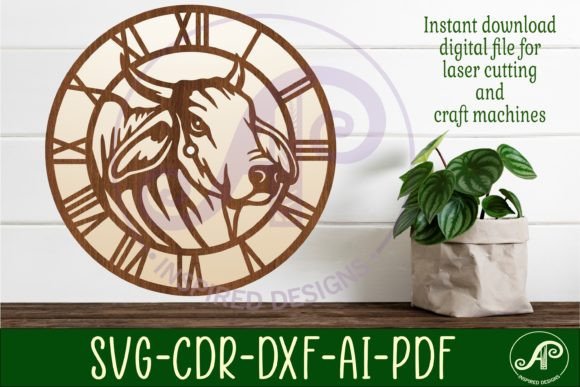 Brahma Bull Wall Clock Laser Cut Files