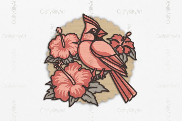 Cardinal & Hibiscus 3D Layer SVG Files for Crafting