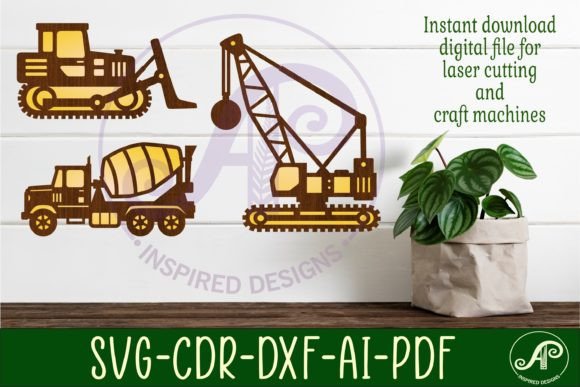 Construction Vehicles Two Layer Laser Cut Files for Crafting