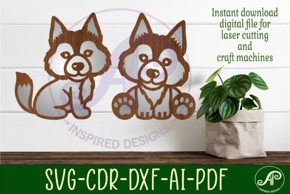 Cute Wolf Two Layer Laser Cut SVG Design