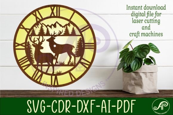 Deer Wall Clock Laser Cut Files, SVG