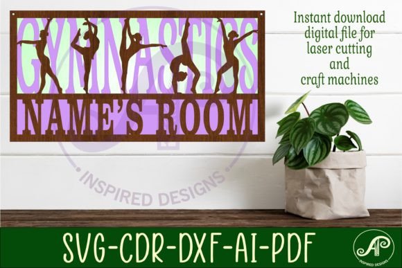 Gymnastics Scene Name Sign SVG 3 Layer