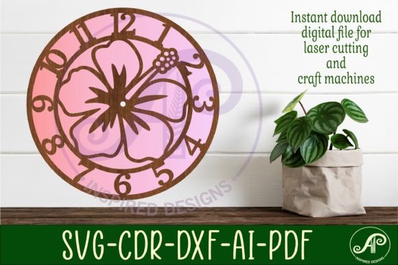 Hibiscus Wall Clock Laser Cut Files, SVG