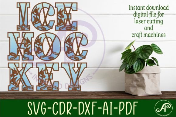 Ice Hockey Stick and Puck Letters Set