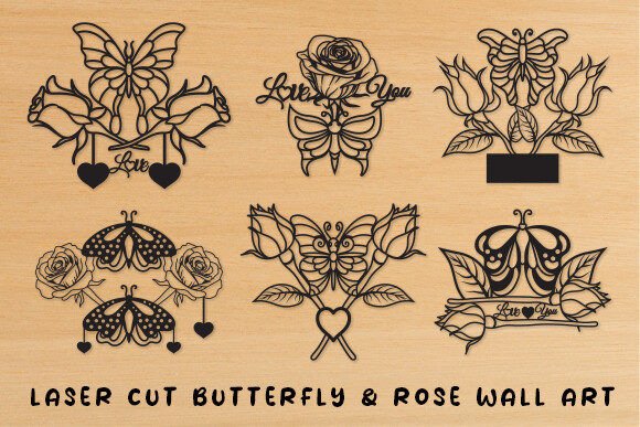 Laser Cut Butterfly Rose Wall Art Bundle