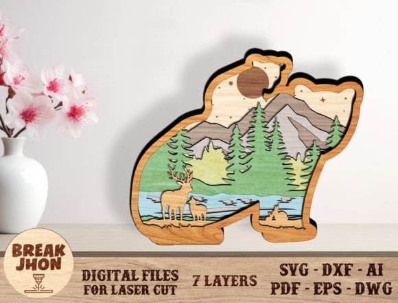 Multilayer Bear Scene Art Svg for Stunning 3D Projects