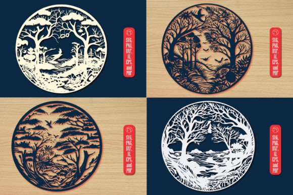 Round Forest Papercut Decor SVG Bundle: Nature-Inspired Elegance