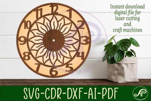 Sunflower Wall Clock Laser Cut Files SVG
