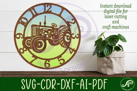 Tractor Wall Clock Laser Cut Files, SVG for DIY Projects